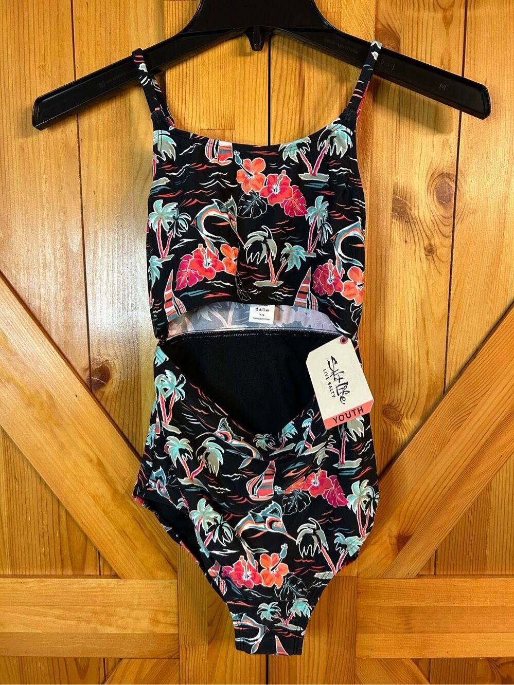 Salt Life swimsuit one piece tropical black Youth 14 nwt (0136)
